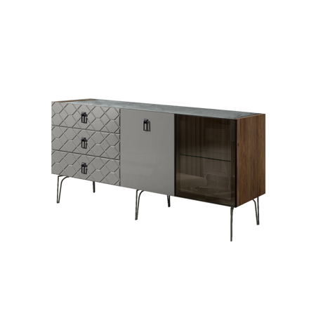 Комод 1,6 Bogemia Woodline (1 дверь 1 стекло, 1 дверь лак) Grey