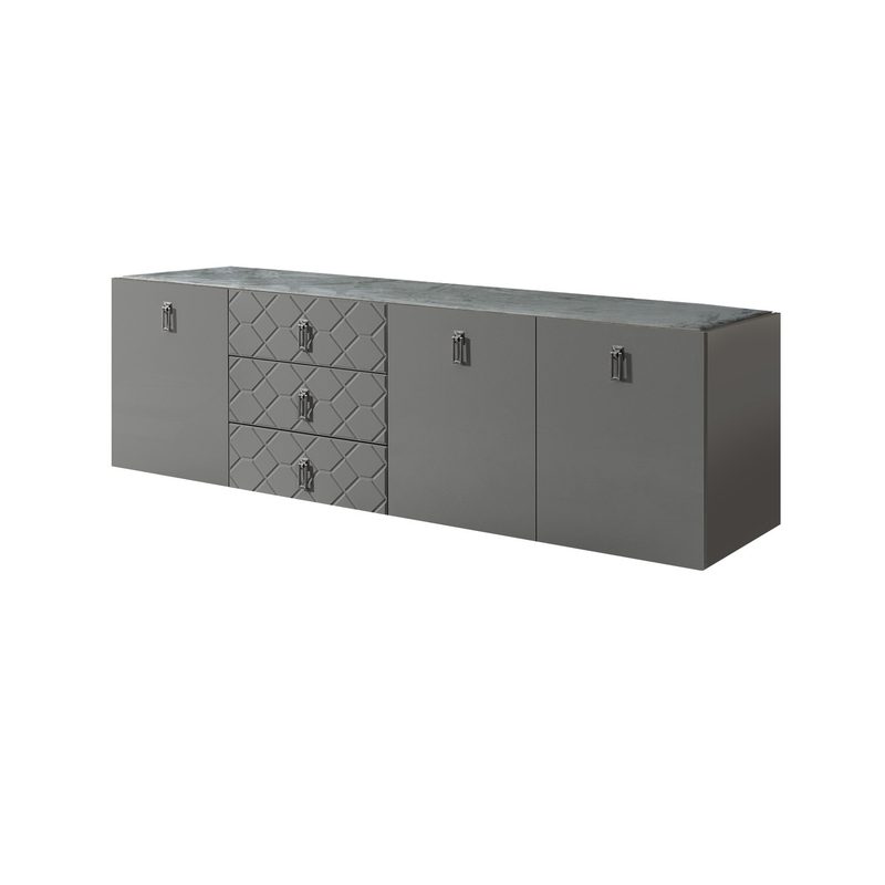 Комод 2,1 БМКМ-5(Fly) Bogemia-Fly (декор и ручка Farfale) Grey хром Novabuk (ткань)